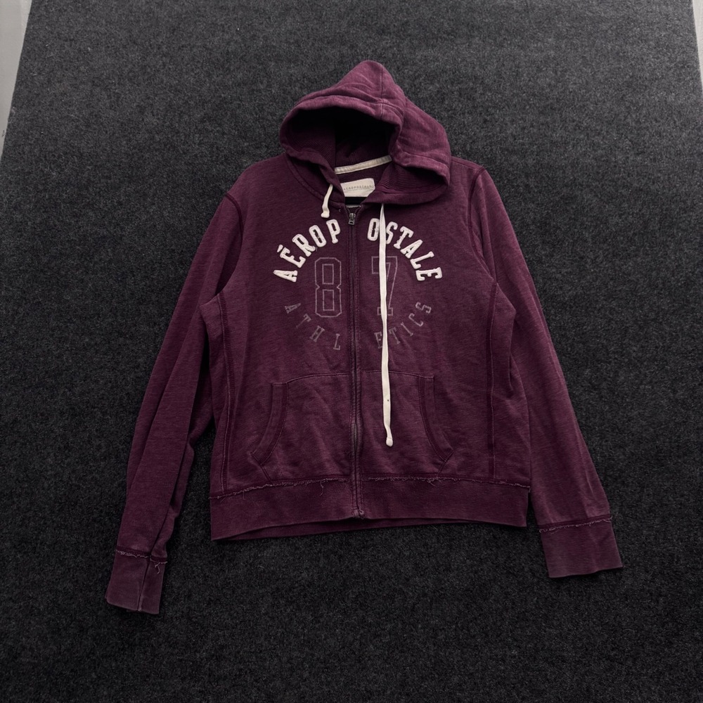 Aeropostale Athletics 87 Full Zip Hoodie Burgundy Maroon XL Collegiate Zip Up